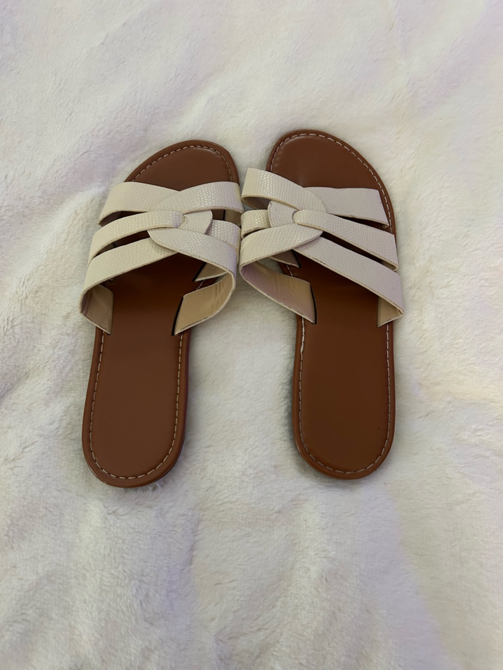 SHEIN Cream Braided Slide Sandals with Brown Footbed